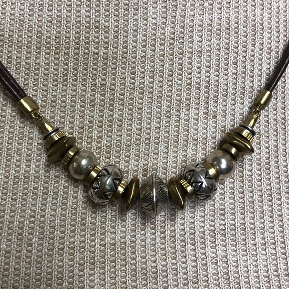 Brown Silpada Necklace with Silver and Gold Beads - Picture 2 of 3